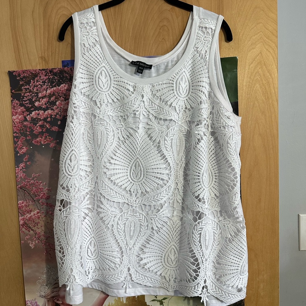 Lane Bryant White Lace Sleeveless Top